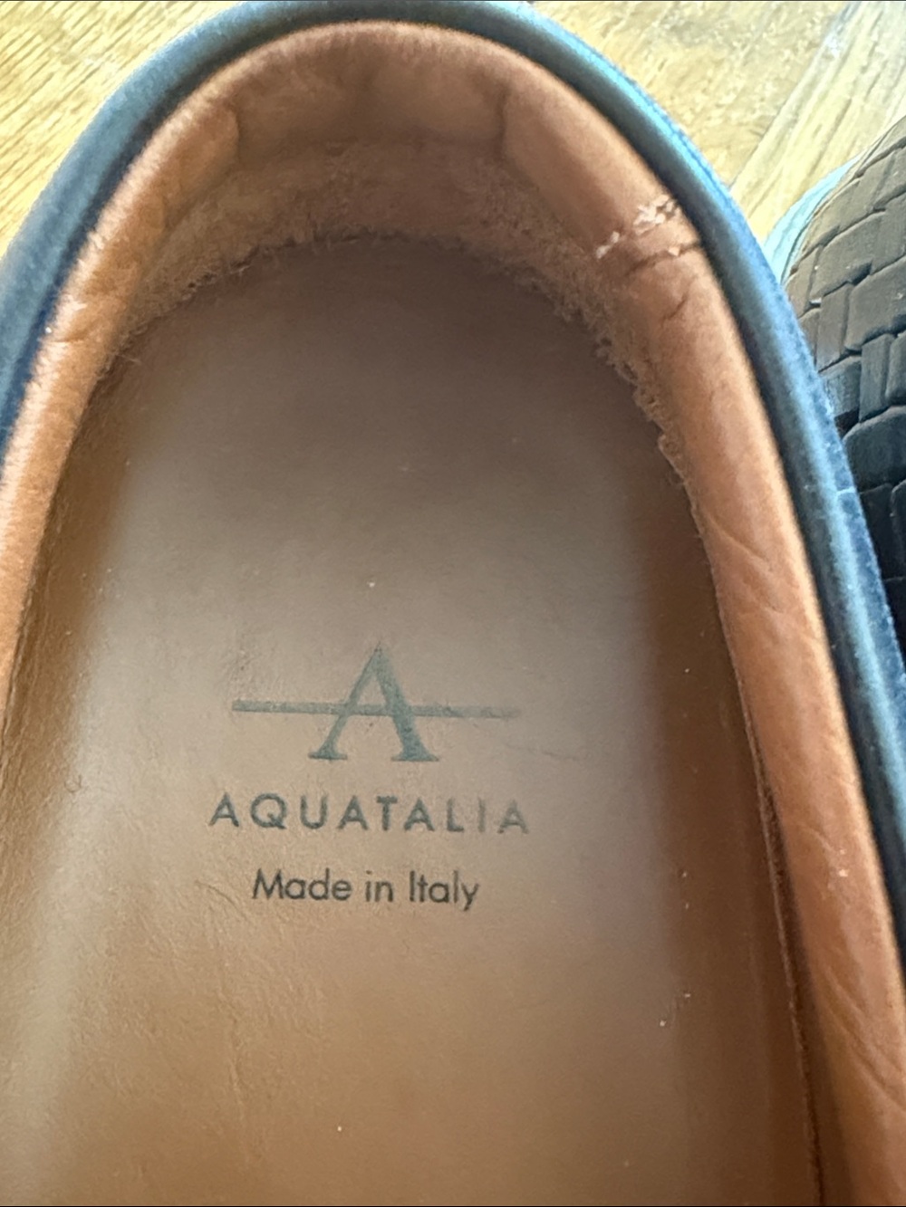 Aquatalia Black Woven Leather Slip-On Sneakers with White Sole - Picture 5 of 6